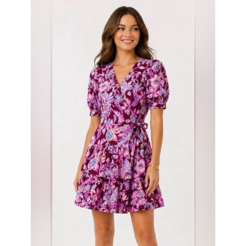 Lilly Pulitzer Alexandria Elbow Sleeve Cotton Wrap Dress- Amarena Cherry